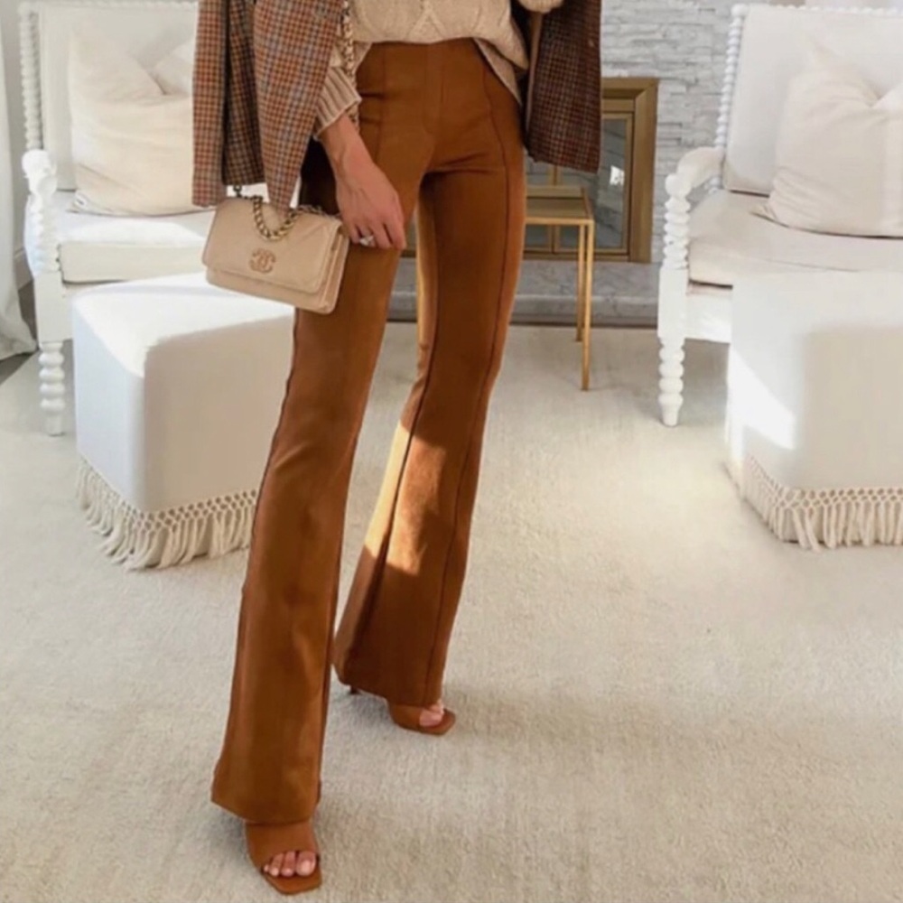 NEW SPANX Faux Suede Flare Pants in Rich Caramel Size Small Western Festival
